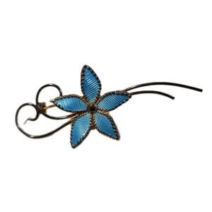 Vintage Norwegian NORWAY Hroar Prydz 925 Blue Enamel Flower Brooch Pin Guilloche